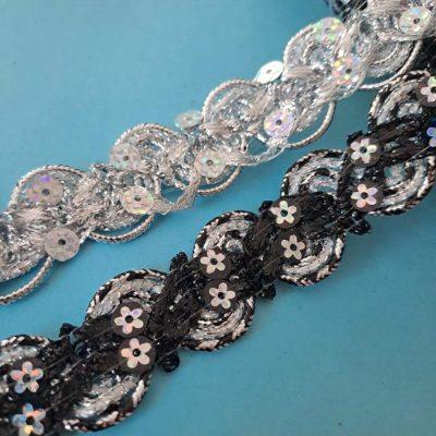 GALON    LENTEJUELA NEGRO/PLATA   x23 mm  X18.24 mt