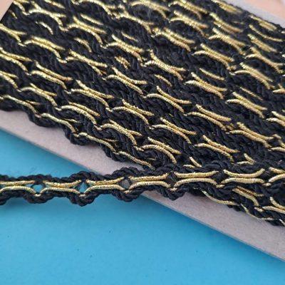 GALON  RAYON CON LUREX NEGRO/DORADO 10mm X MT - (12 mt)
