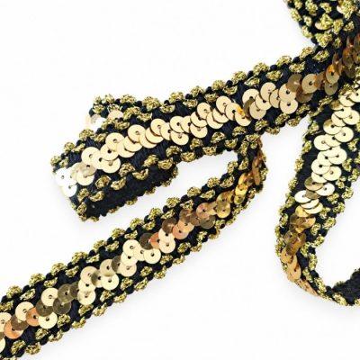 GALON ELASTIZADO CON LENTEJUELA ORO/PLATA 25mm X10 MTS