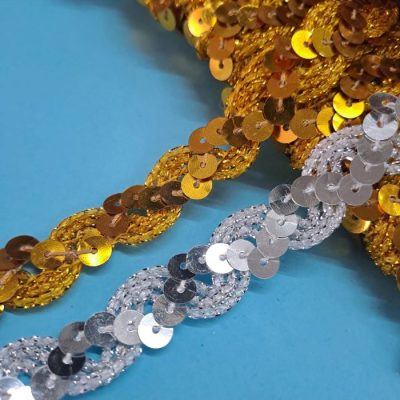 GALON LENTEJUELAS DORADO/PLATA  15mm  -  x18.28 metros