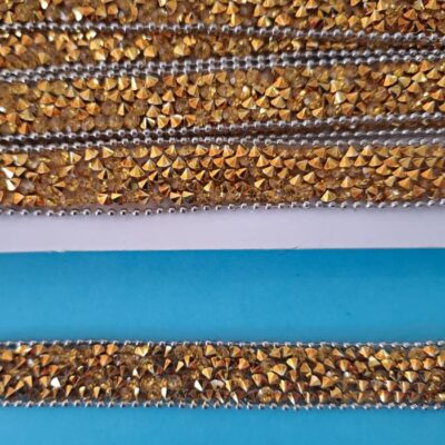 GALON TERMOADHESIVO STRASS X10yds DORADO