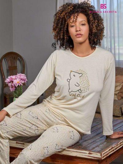 PIJAMA B.SECRET REMERA LISA, PANTALÓN ESTAMPADO - Talles: 1/4