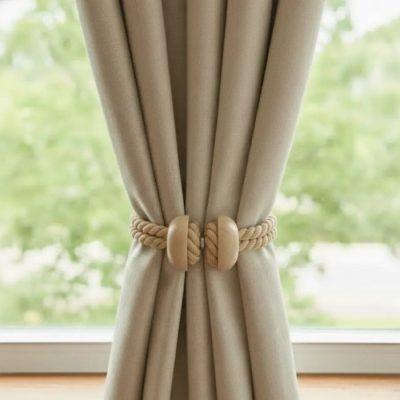 SUJETA CORTINAS BOTON MADERA C/IMAN X 2
